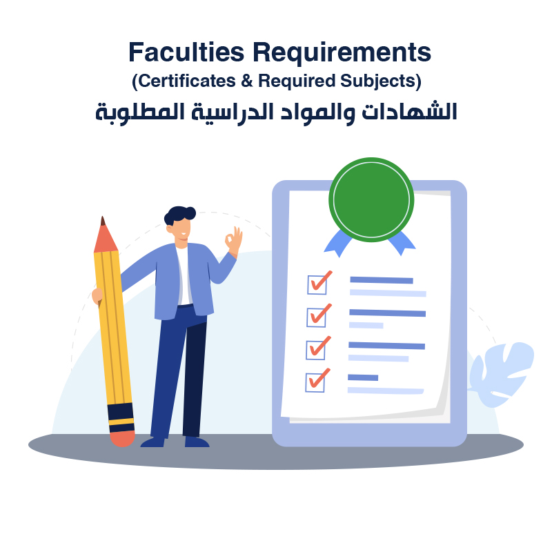 Faculties <strong>Requirements</strong></p>
<p>
	الشهادات والمواد الدراسية المطلوبة
